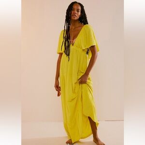 Free People La La Maxi Dress Chartreuse Kiwi Color XS